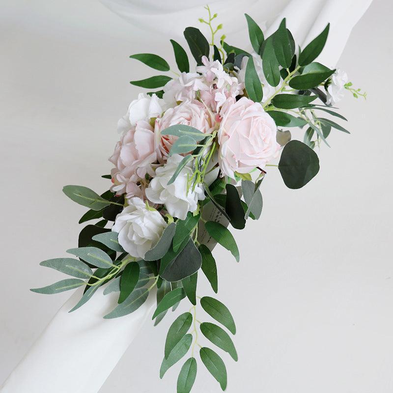 Pink White Rose Wedding Arch Hanging Corner Floral Decor - Uflower