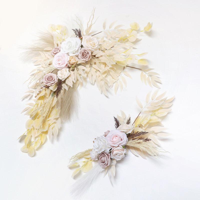 Simulated Arch Decoration Wedding Scene Welcome Sign Beige White Corner Flower Arrangement - Uflower
