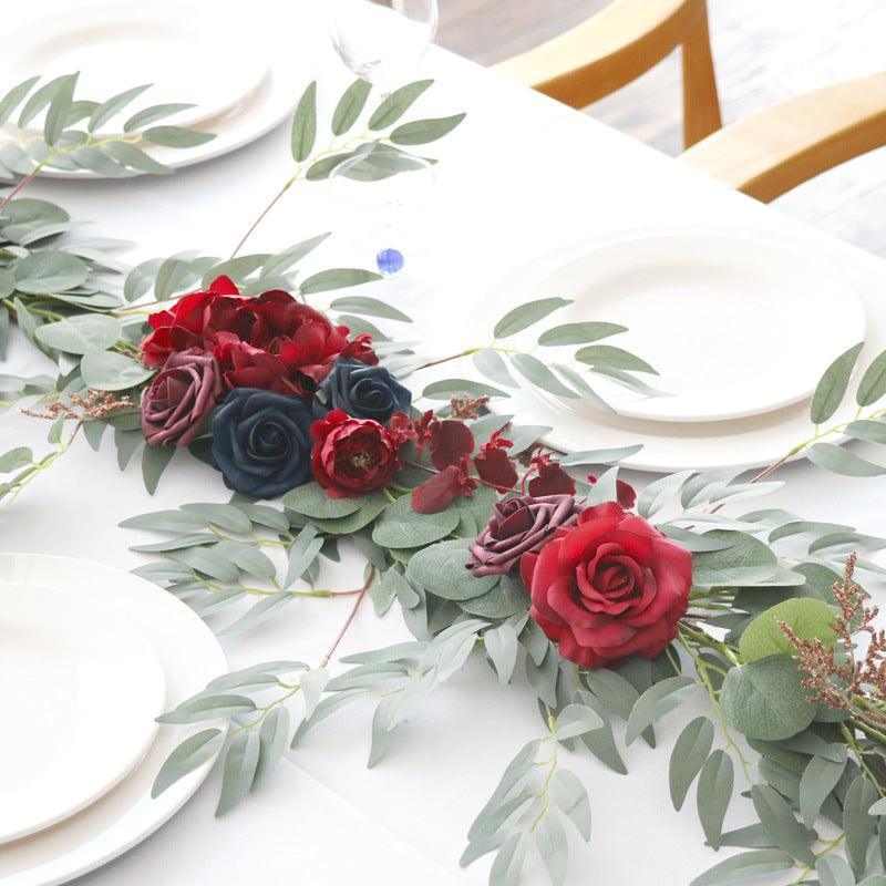 Outdoor Wedding Simulation Wine Red Sapphire Blue Rose Table Flower Vine Decoration - Uflower