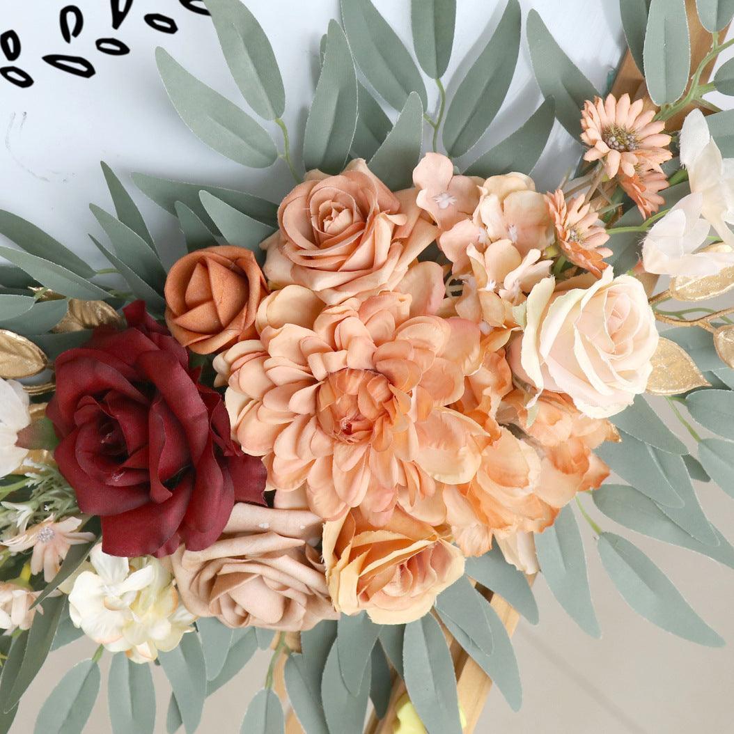 Simulated Dirty Orange Wine Red Flower Art Wedding Welcome Sign Decorative Corner Flower Prop - Uflower