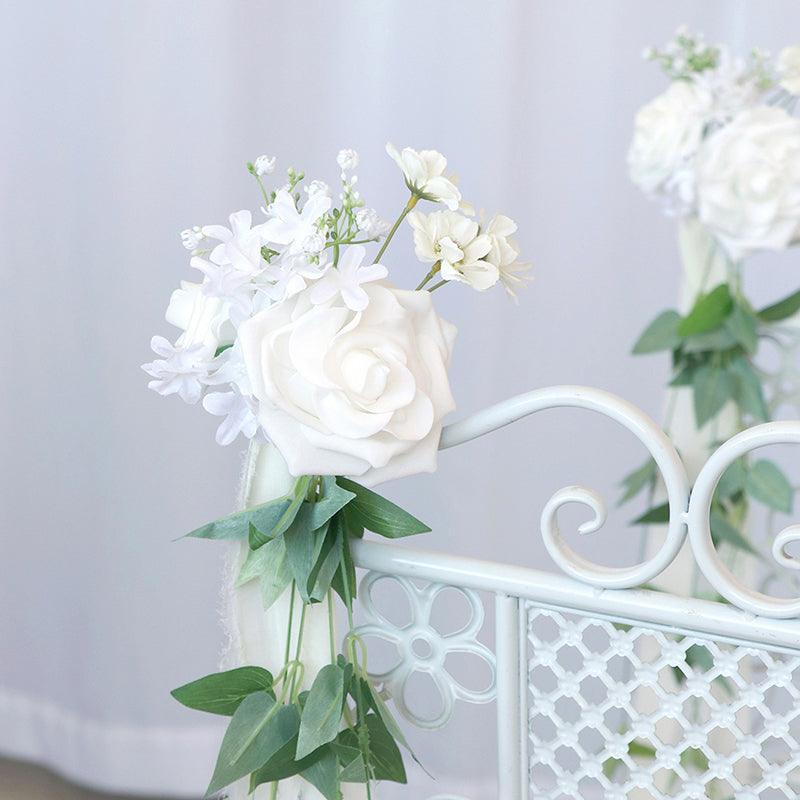 Simulated white and green rattan chair back flower wedding chair back flower decoration - Uflower