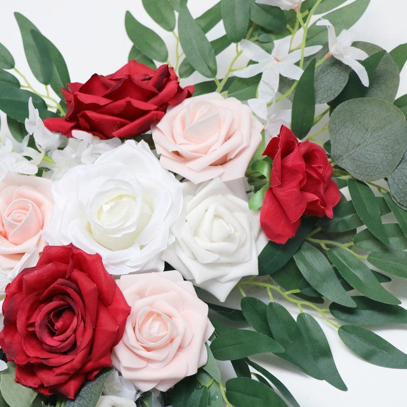 Red Pink Roses Wedding Arch Hanging Corner Floral Decor - Uflower