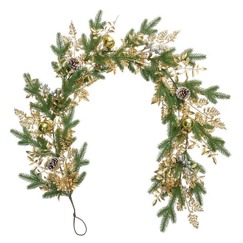 Simulation Pine Needles Rattan Christmas Gold Coloured Ball Leaves Pine Cones Indoor Fireplace Wall Hanging Decoration - Uflower