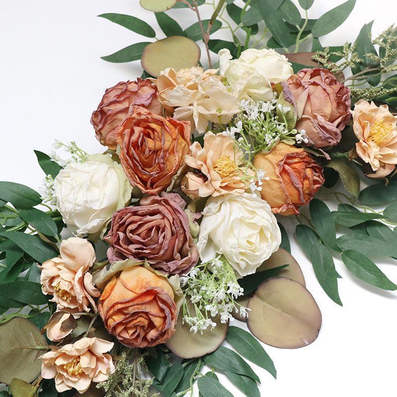 Simulated Arch Champagne Orange Flower Decoration Wedding Scene Welcome Sign Corner Flower Arrangement - Uflower