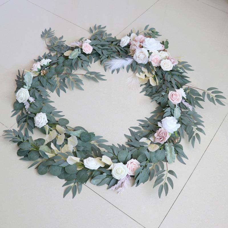 Simulated Rose Strip Champagne Pink White Table Flower Outdoor Wedding Decoration Background - Uflower