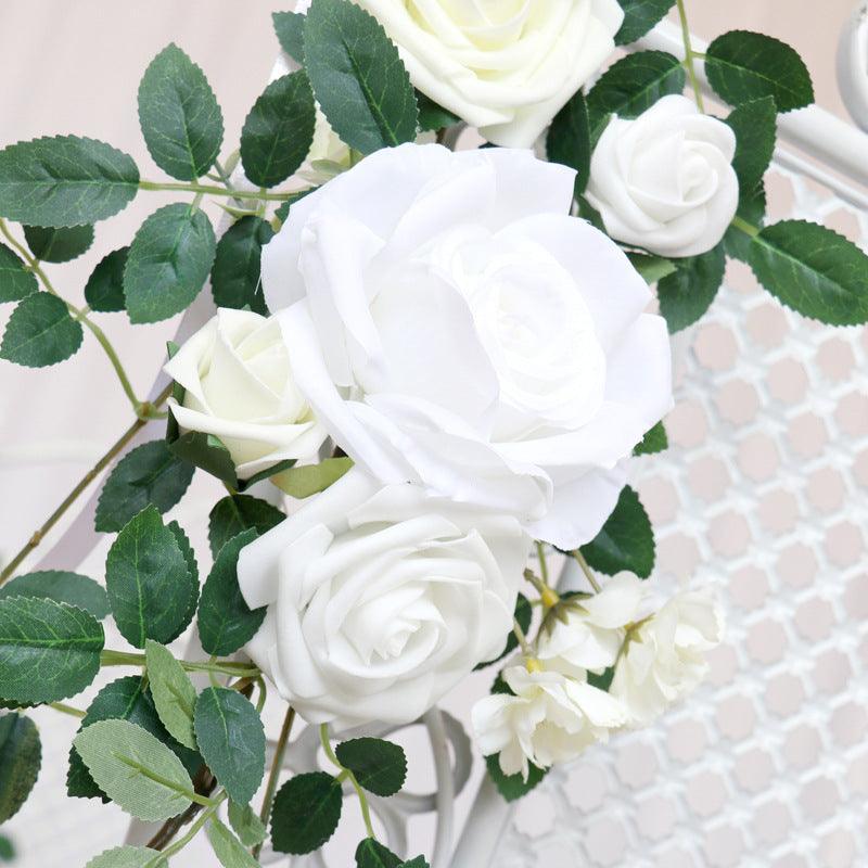 Simulated Huasen Series White Rose Vine Chair Back Flower Wedding Chair Back Flower Decoration - Uflower