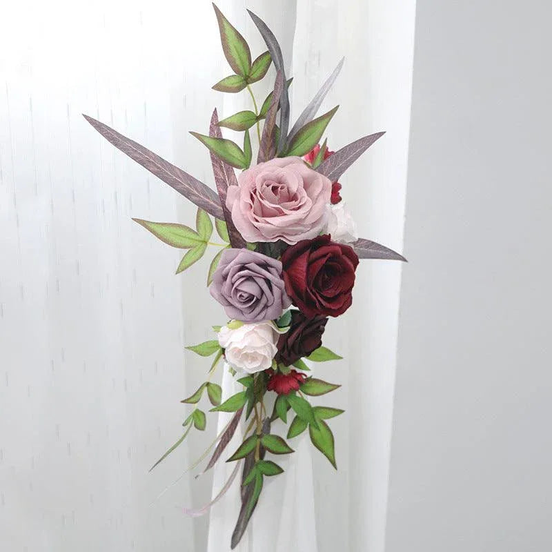 Burgundy Roses Wedding Arch Hanging Corner Floral Decor - Uflower