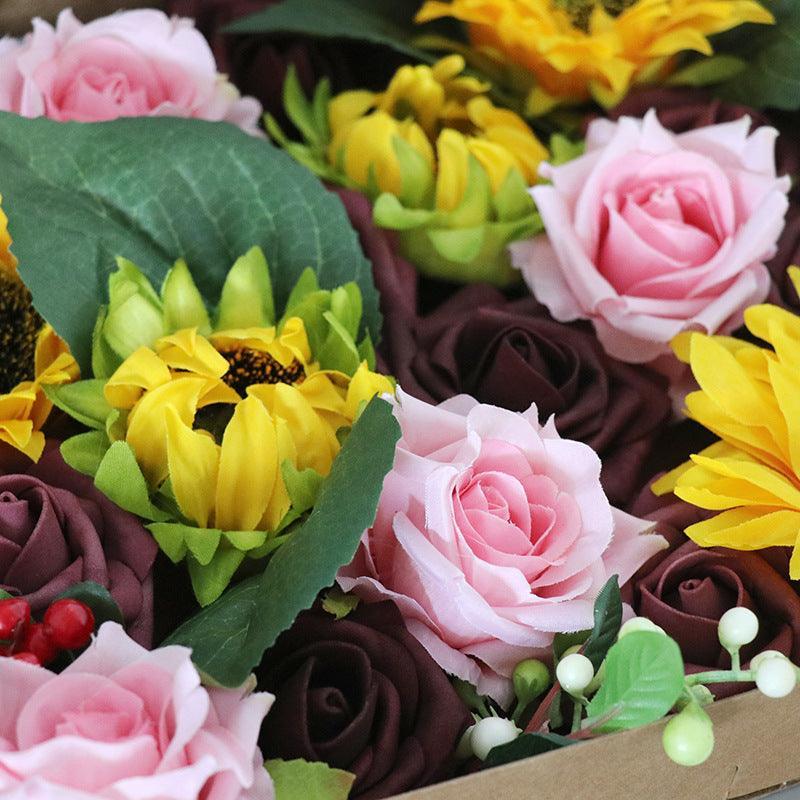 Simulation Flower Box Wedding, Birthday, Valentine's Day Gift Box with Pole Flower Head DIY Home - Uflower