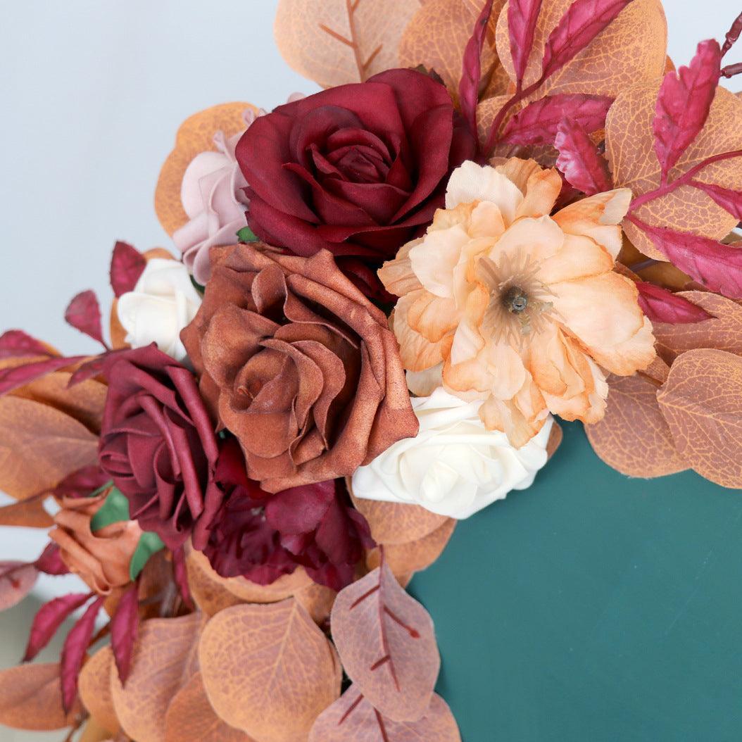 Simulated Autumn Rose Eucalyptus Leaf Silk Flower Wedding Welcome Sign Flower Art Guide Sign Prop - Uflower