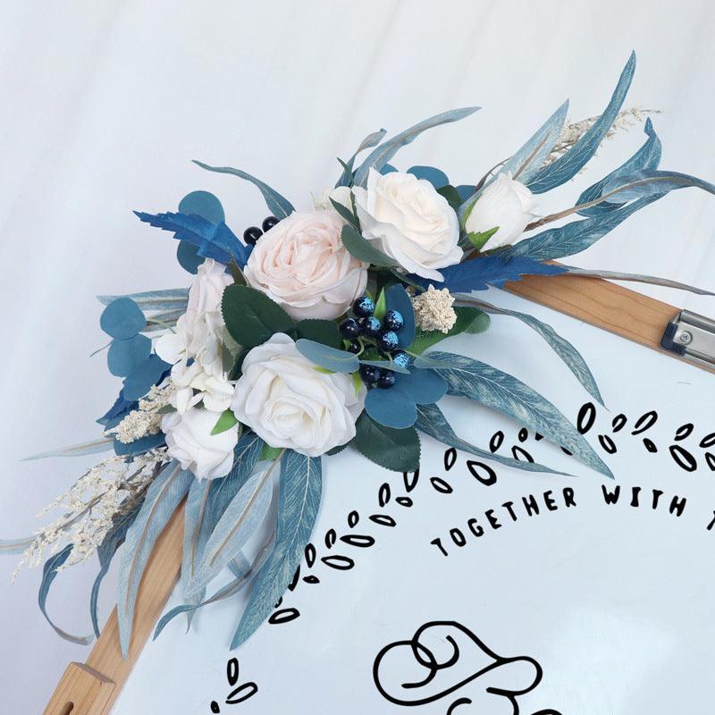 Simulated Peacock Blue Champagne Rose Art Wedding Welcome Sign Decorative Corner Flower Prop - Uflower