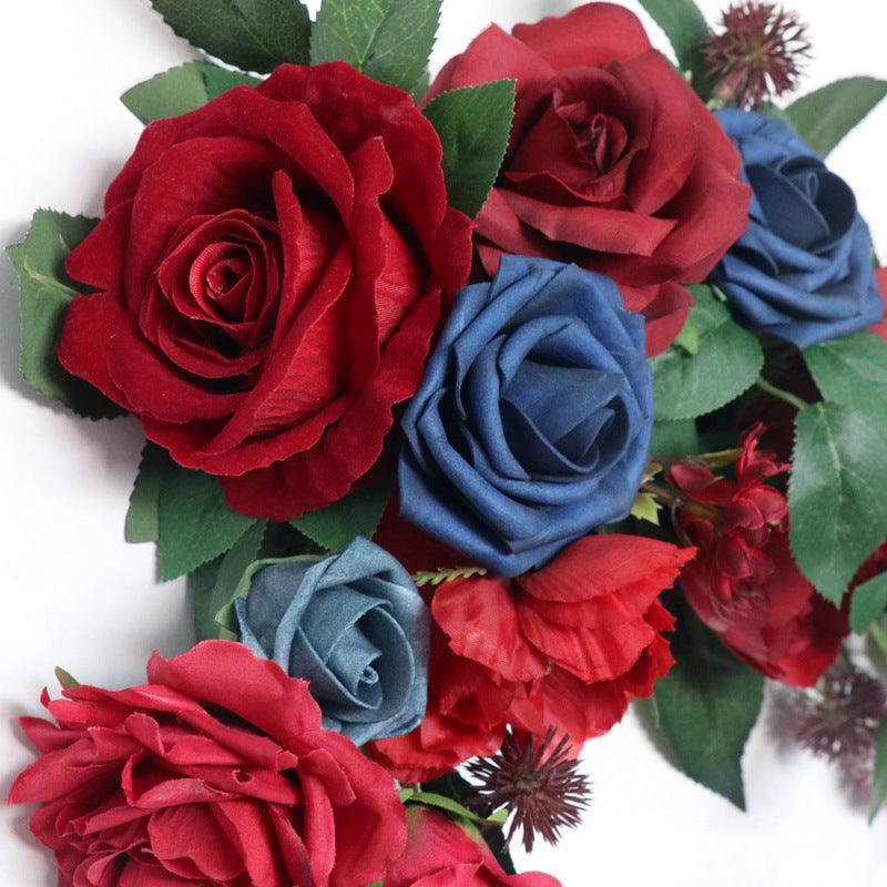 Wedding Arch Flower Imitation Wine Red Royal Blue Corner Flower Rose Welcome Sign Wedding Party - Uflower