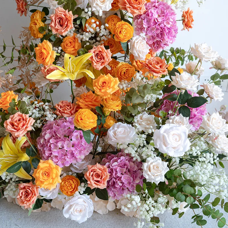 Uflower Orange Horn Arch Floral Arrangement Wedding Backdrop Props SET80139