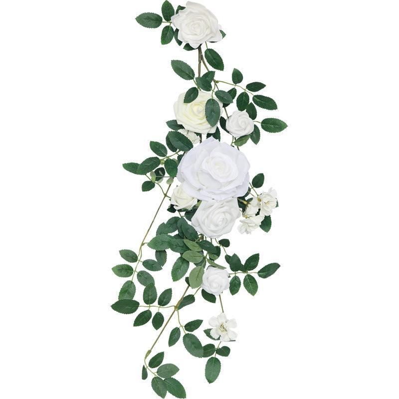 Simulated Huasen Series White Rose Vine Chair Back Flower Wedding Chair Back Flower Decoration - Uflower