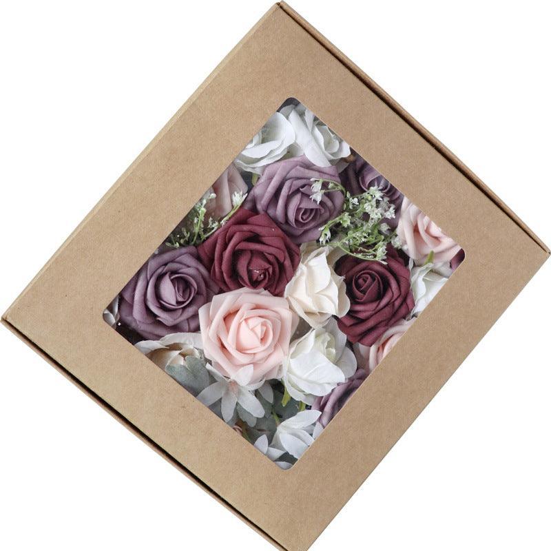 Simulation Box Flower Valentine's Day Gift Box Flower Head with Rod DIY Bridal Hand Bouquet - Uflower