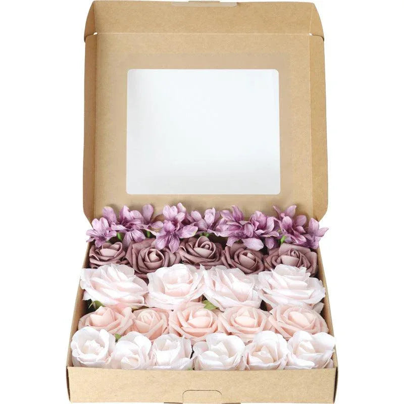 Simulation flowers PE roses boxed flower head with rod Diy home bouquet wedding birthday gift - Uflower