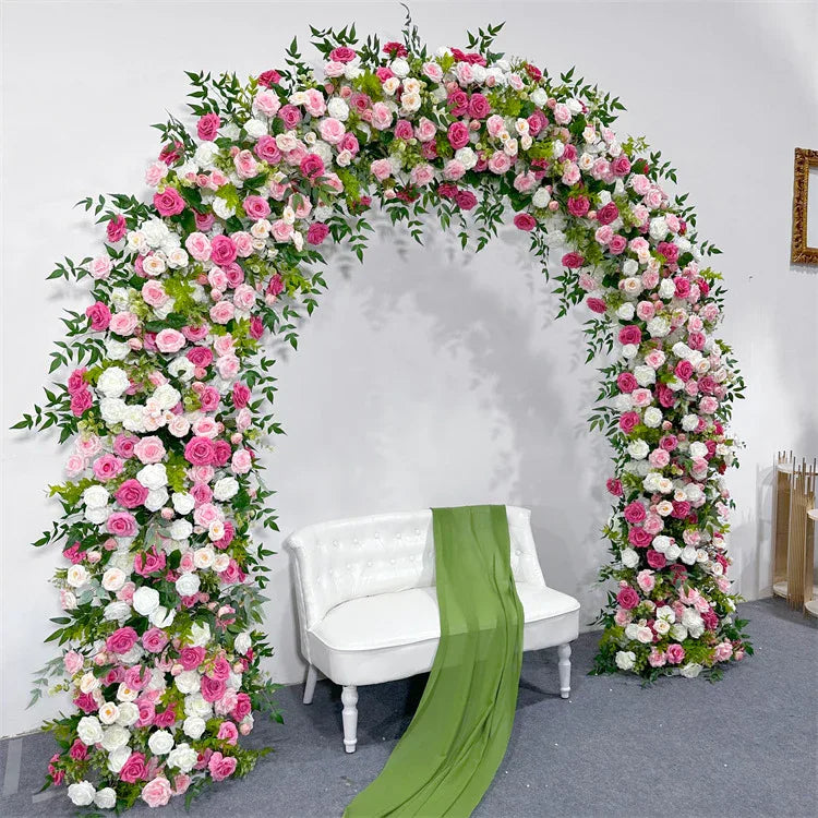 Uflower Hot Pink white Rose Green Leaves Floral Door Arch Wedding Party Backdrop Decoration - Uflower