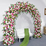 Uflower Hot Pink white Rose Green Leaves Floral Door Arch Wedding Party Backdrop Decoration - Uflower
