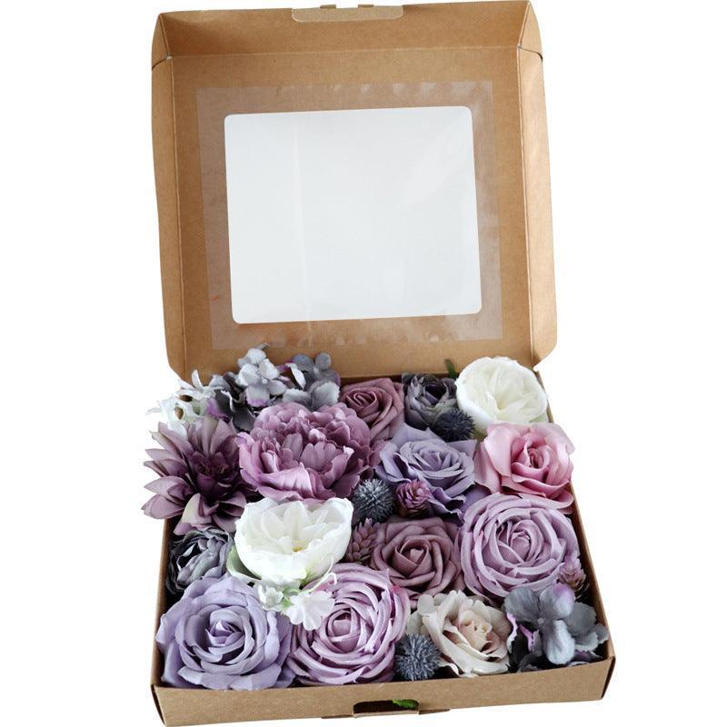 Simulation flowers in box flower head with rod DIY bouquet birthday valentine's day gift flower box - Uflower