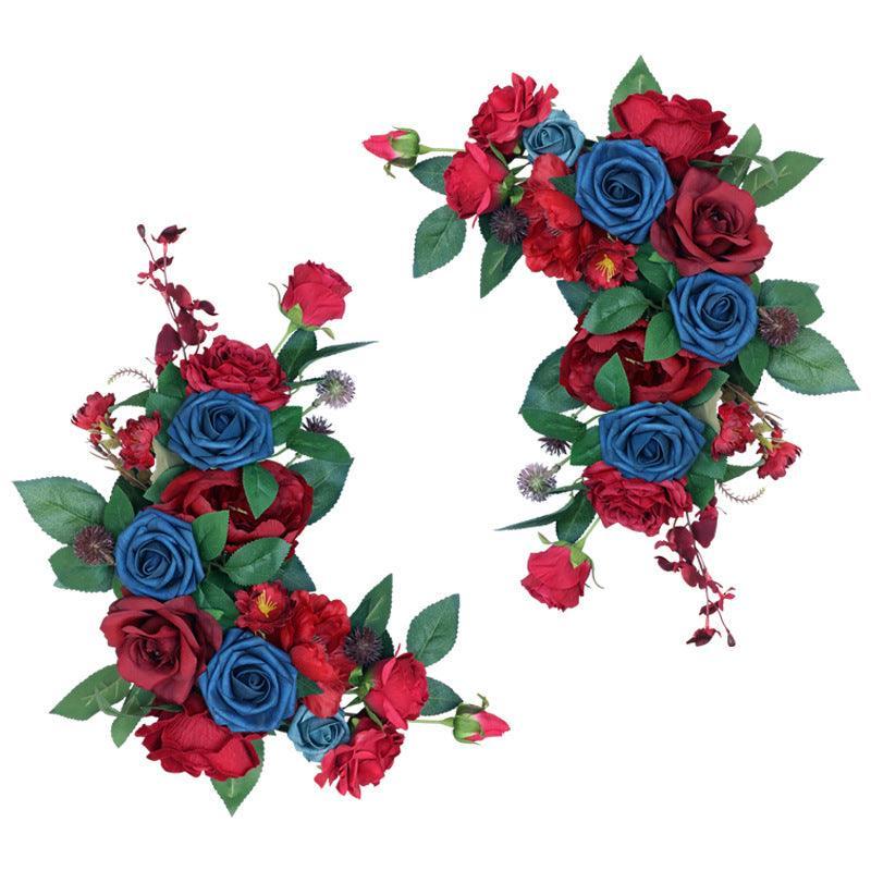 Wedding Arch Flower Imitation Wine Red Royal Blue Corner Flower Rose Welcome Sign Wedding Party - Uflower