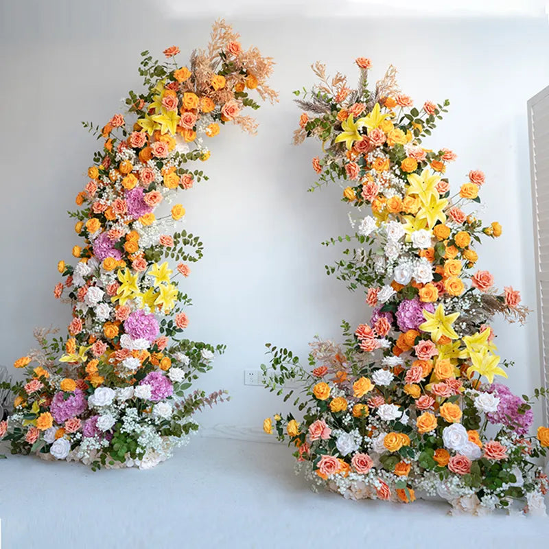 Uflower Orange Horn Arch Floral Arrangement Wedding Backdrop Props SET80139