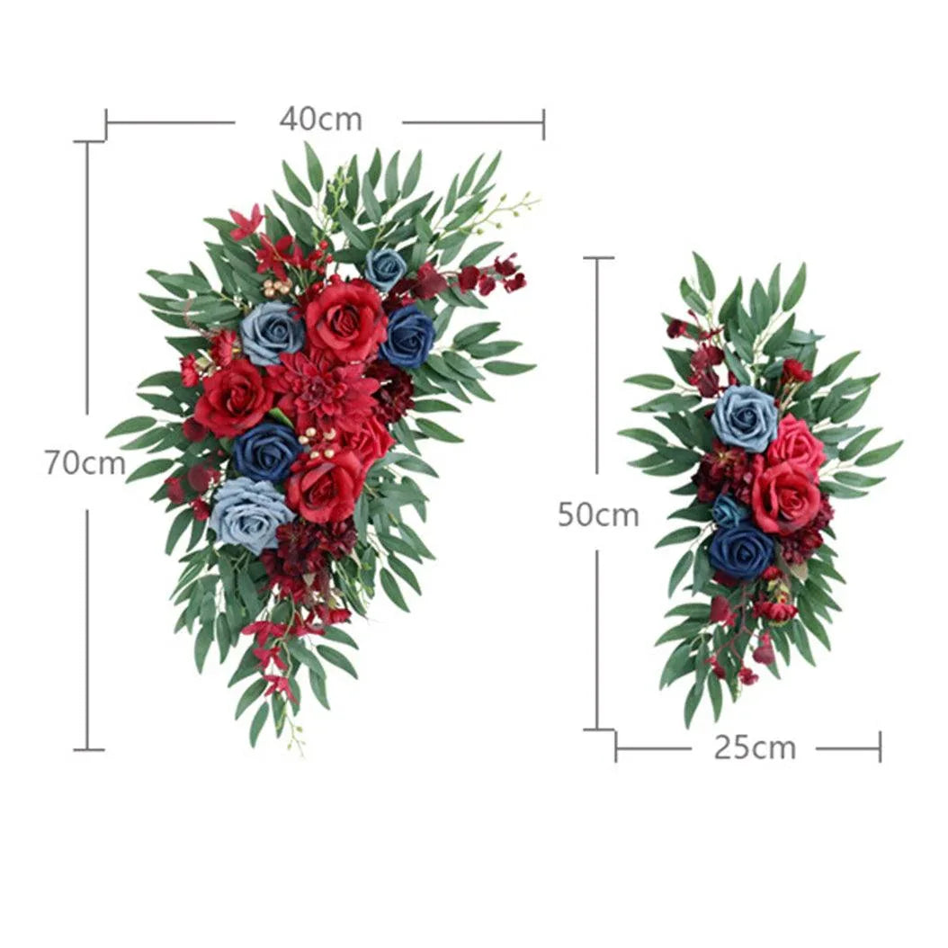 Simulated Wine Red Royal Blue Rose Art Wedding Welcome Sign Decorative Corner Flower Prop - Uflower