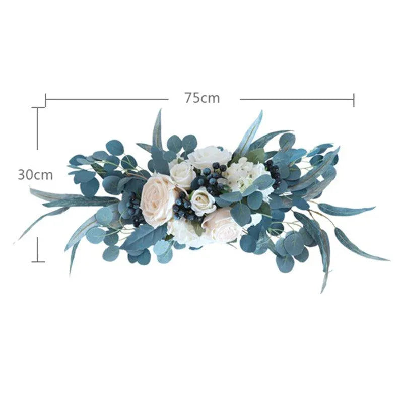Simulated Peacock Blue Champagne Rose Silk Flower Wedding Welcome Sign Flower Art Guide Sign Prop - Uflower