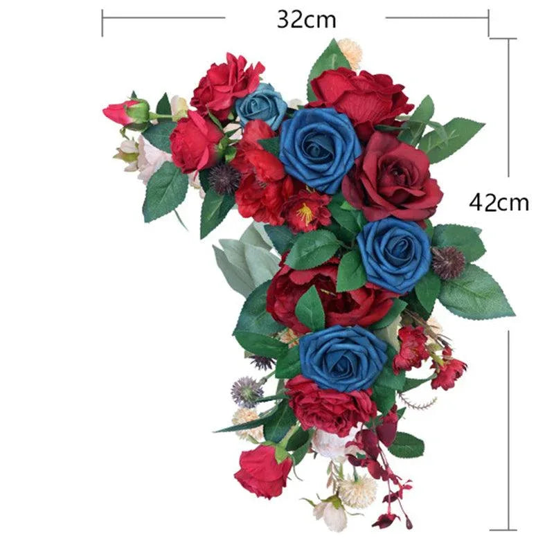 Wedding Arch Flower Imitation Wine Red Royal Blue Corner Flower Rose Welcome Sign Wedding Party - Uflower