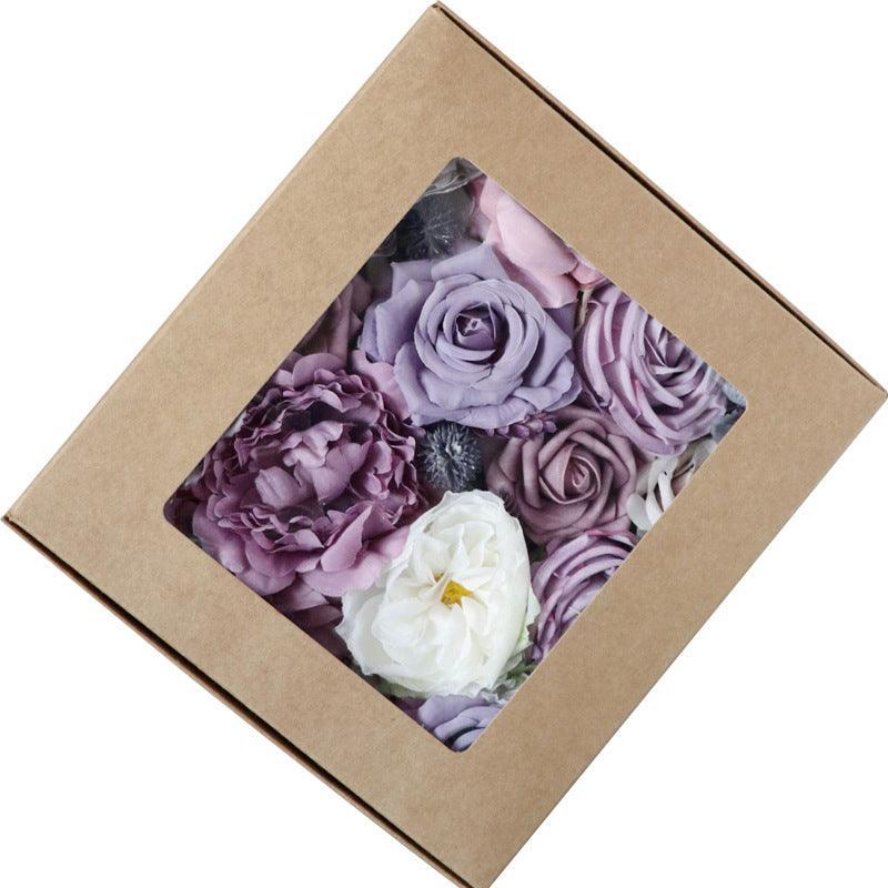 Simulation flowers in box flower head with rod DIY bouquet birthday valentine's day gift flower box - Uflower