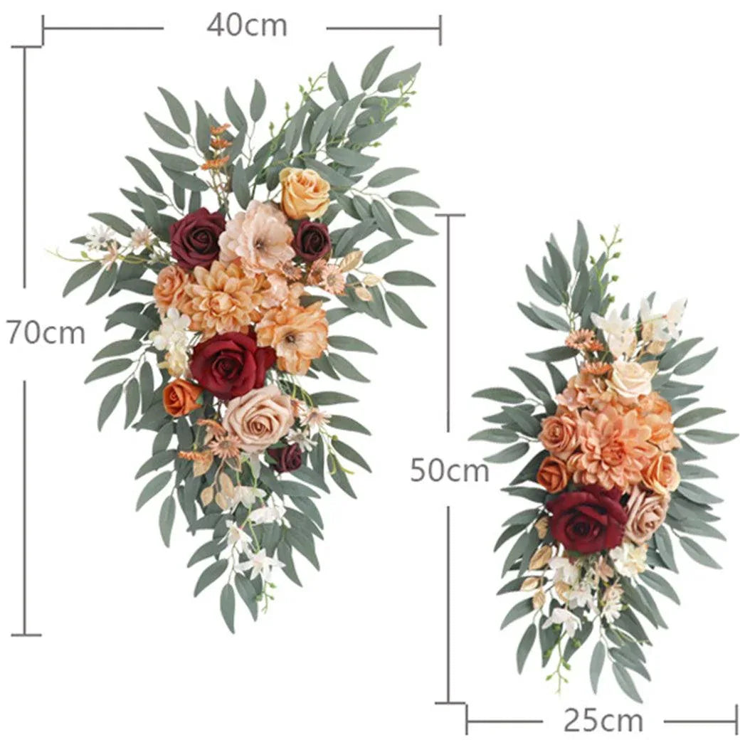 Simulated Dirty Orange Wine Red Flower Art Wedding Welcome Sign Decorative Corner Flower Prop - Uflower