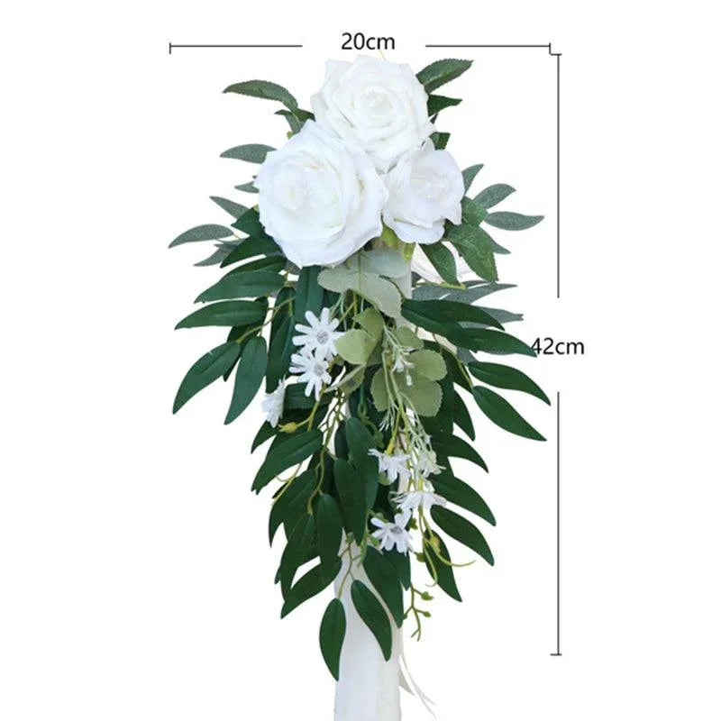 Simulated Huasen Series Outdoor Wedding Rose Willow Leaf Chair Back Flower Decoration - Uflower