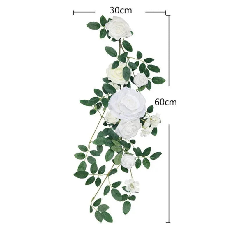 Simulated Huasen Series White Rose Vine Chair Back Flower Wedding Chair Back Flower Decoration - Uflower