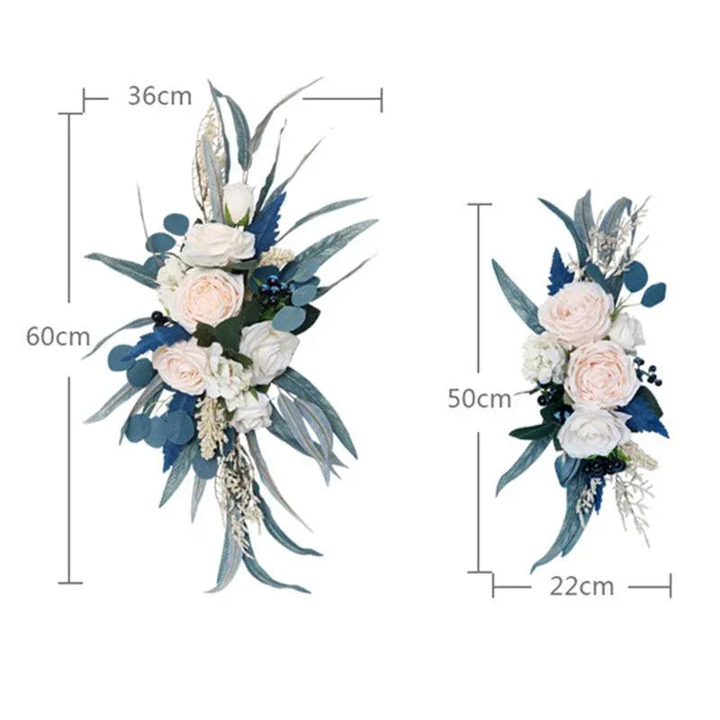 Simulated Peacock Blue Champagne Rose Art Wedding Welcome Sign Decorative Corner Flower Prop - Uflower