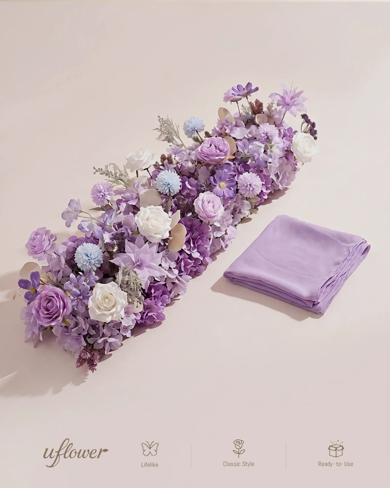Uflower Purple White Flower Row with Drapes MC89007-01