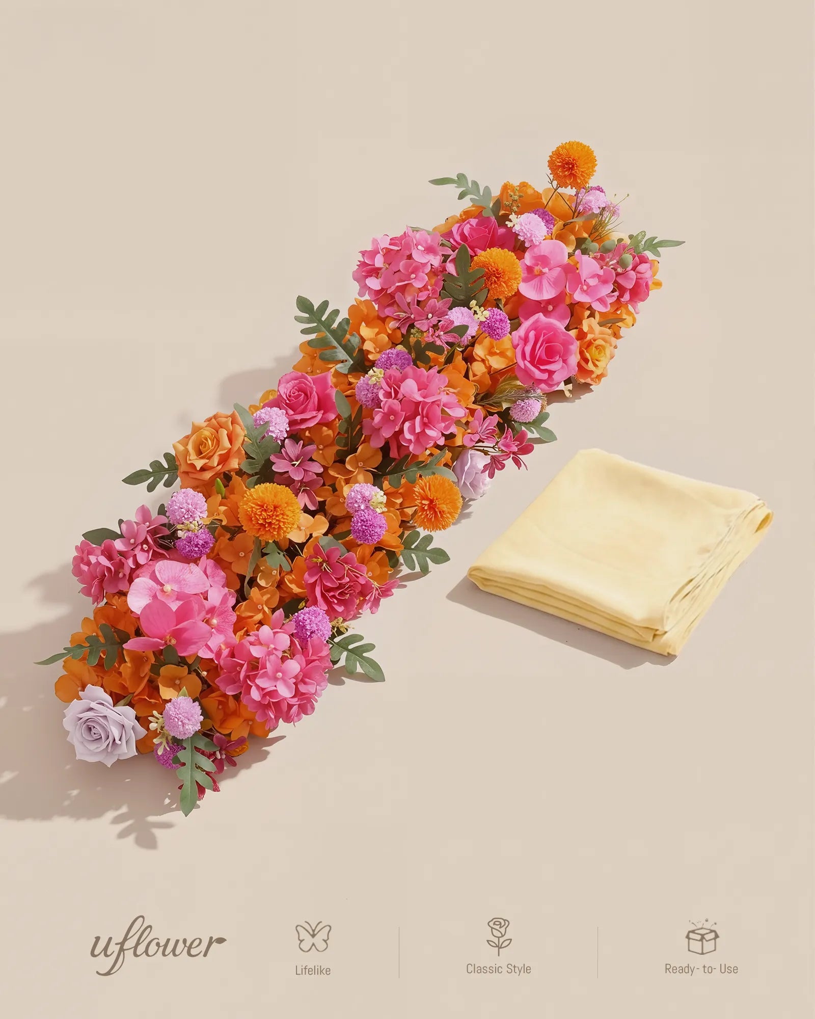 Uflower 100cm Rose Red Orange Flower Row with Drapes MC89002-01