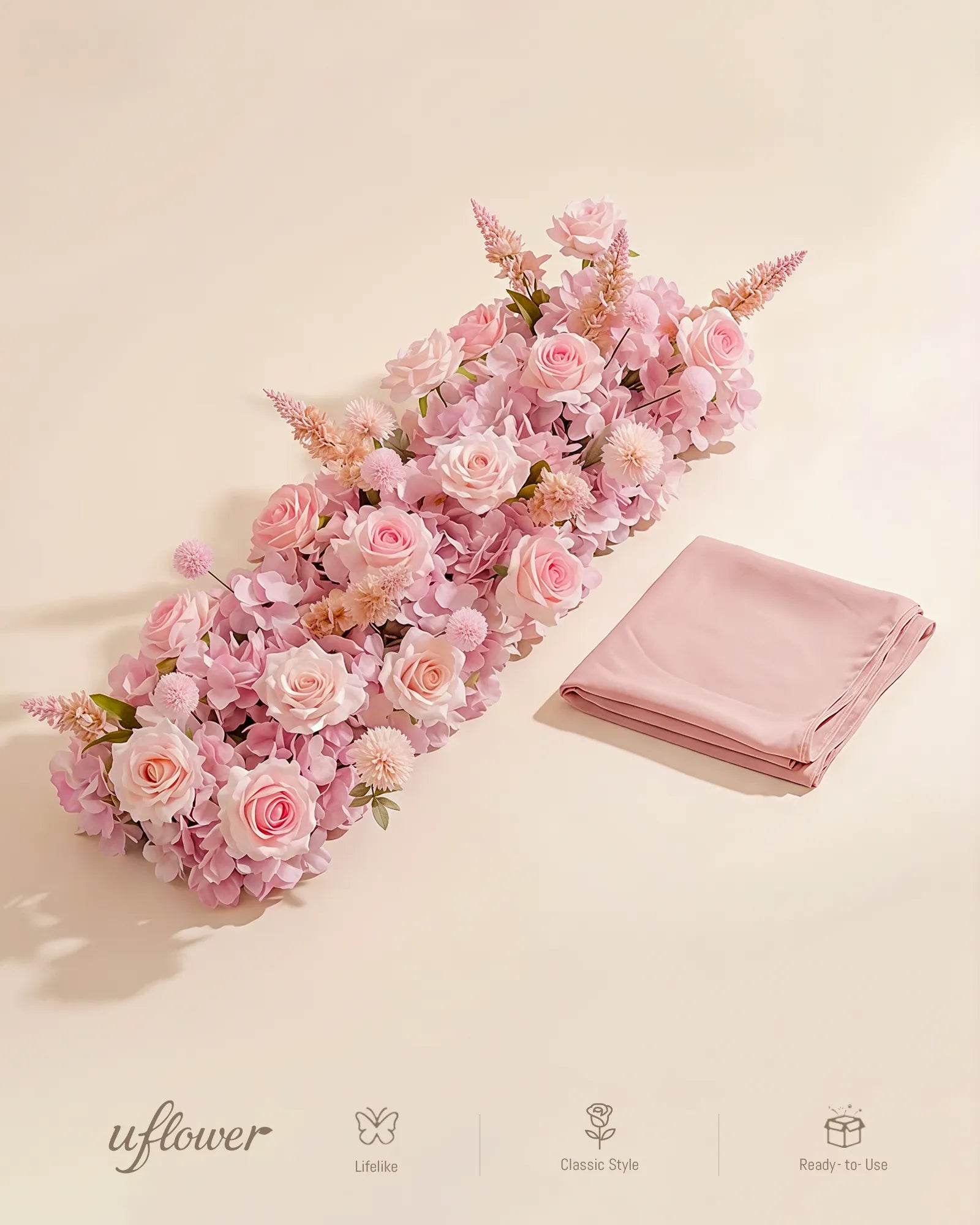 Uflower Mix Pink Rose Flower Row with Drapes MC89006-01