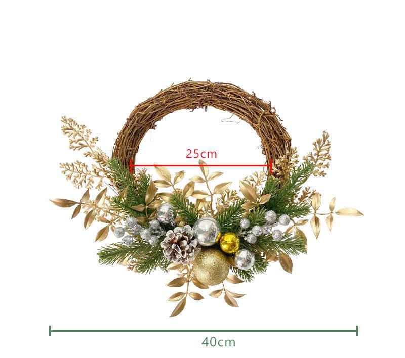 Simulation Pine Needles Rattan Christmas Gold Coloured Ball Leaves Pine Cones Indoor Fireplace Wall Hanging Decoration - Uflower