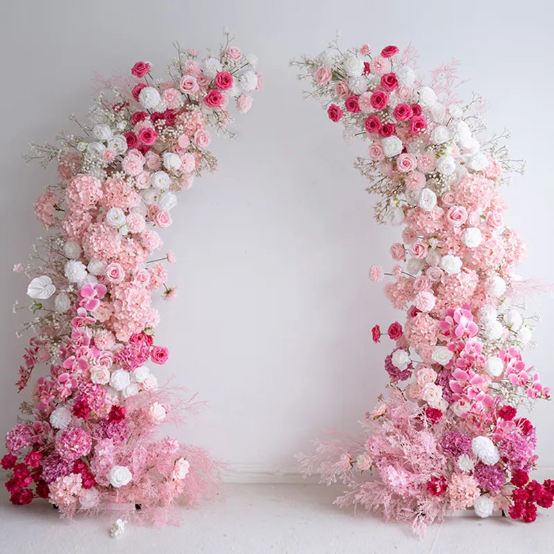Uflower Pink White Horn Arch Floral Arrangement Wedding Backdrop Props SET80103