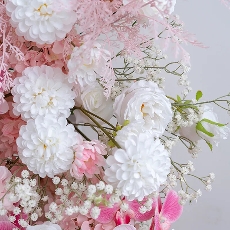 Arche florale Uflower rose et blanc avec cornes, accessoires de toile de fond de mariage SET80103
