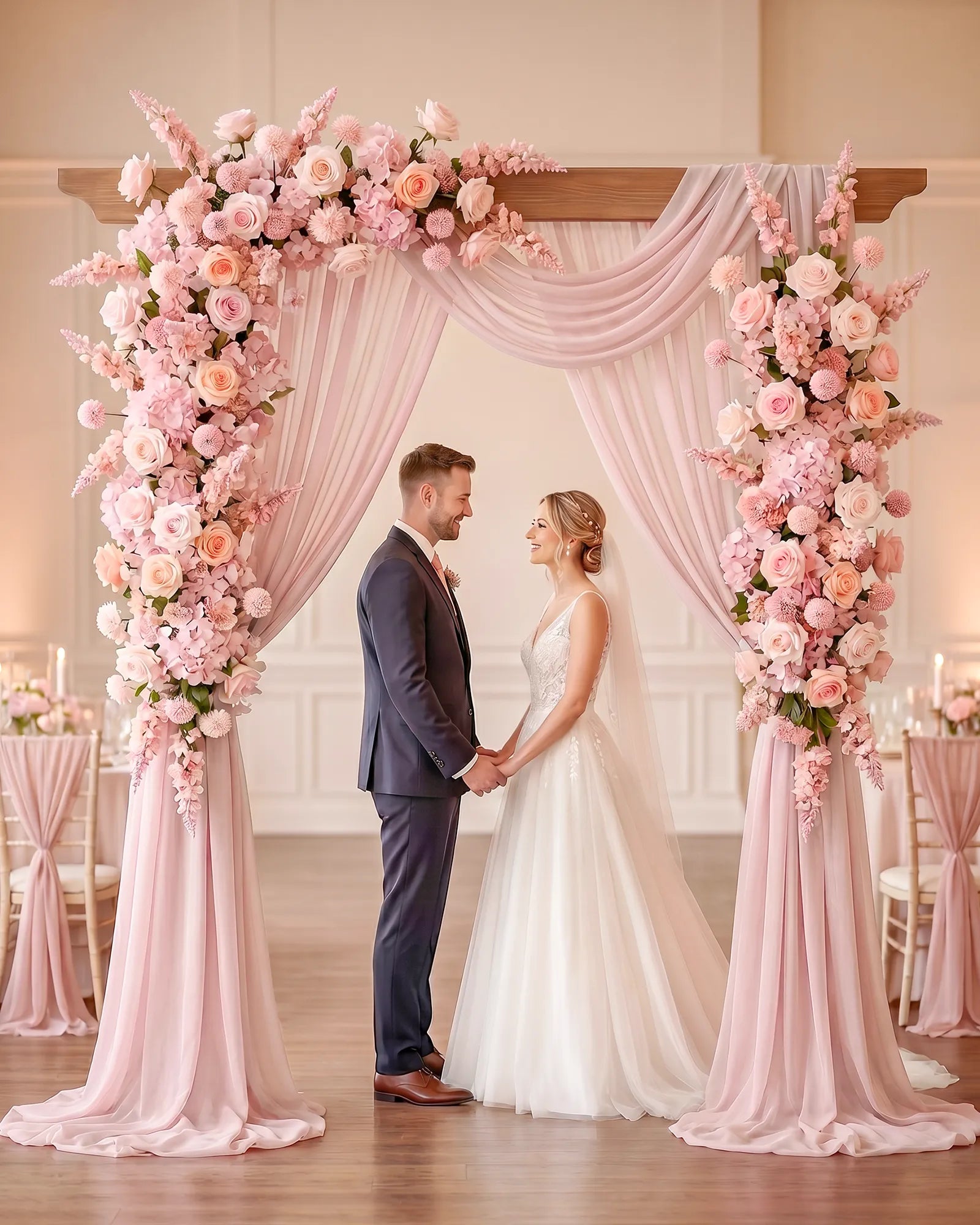 Uflower Mix Pink Rose Flower Row with Drapes MC89006-01