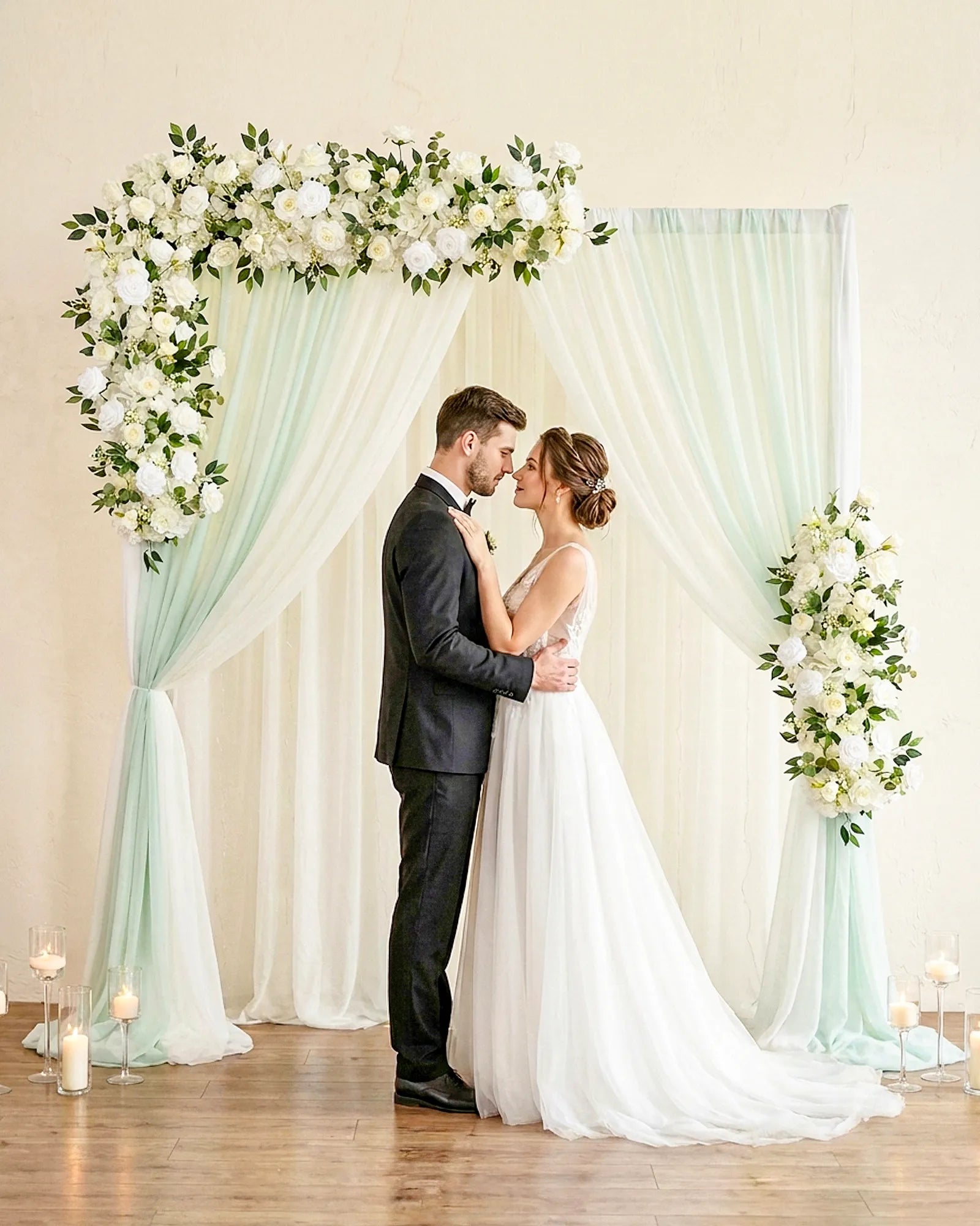 Uflower 100cm White Rose Greenery Flower Row with Drapes MC89004-01