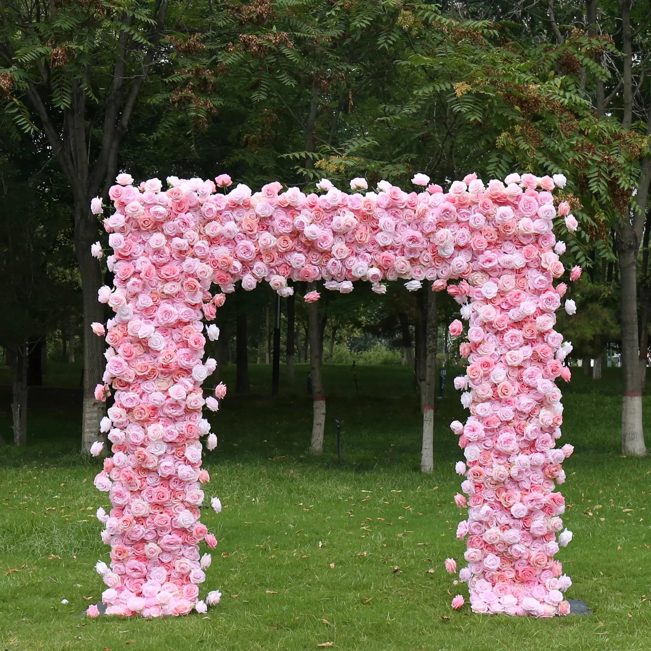 Uflower Pink Rose Floral Square Arch Wedding Party Backdrop Decoration - Uflower