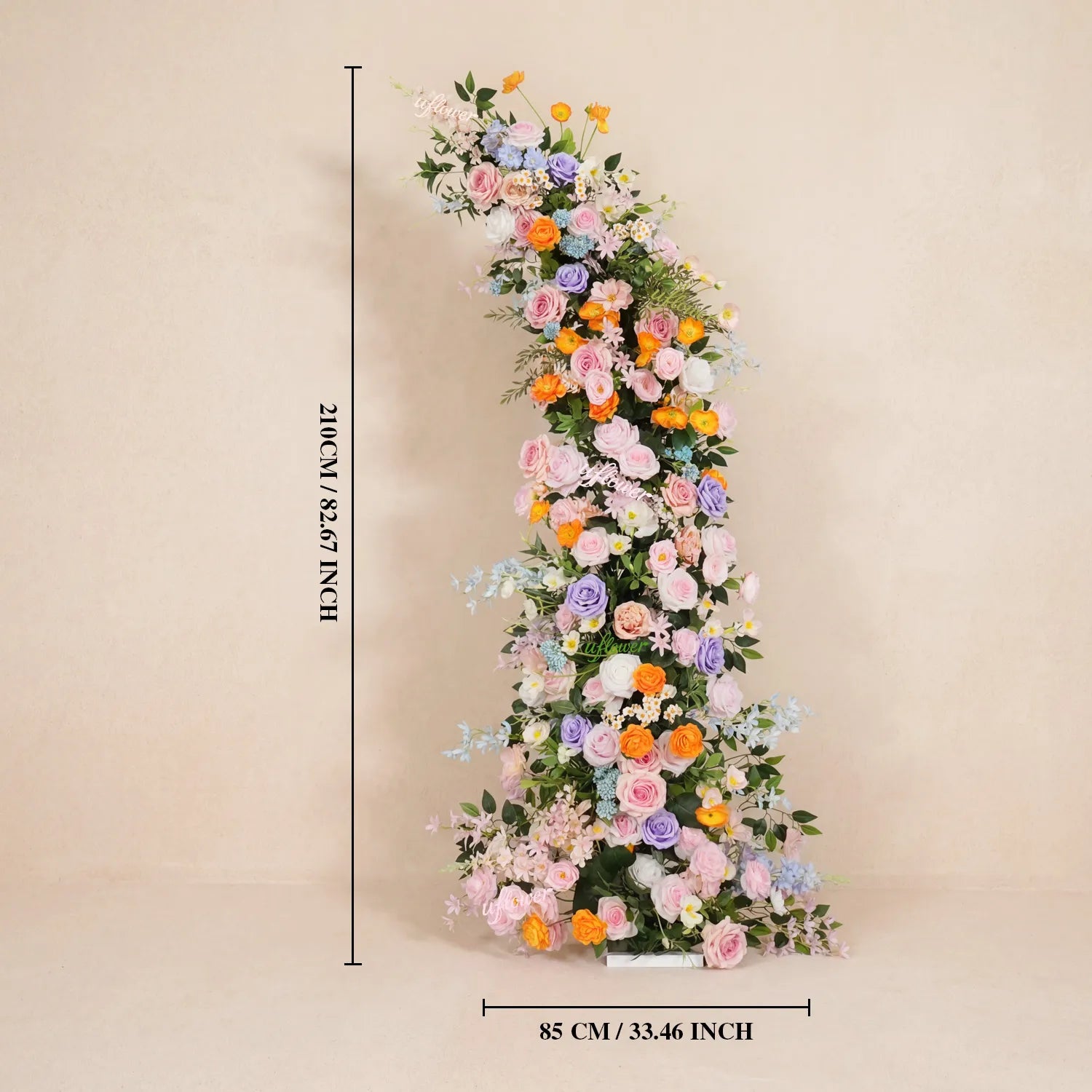 Uflower Pink Orange Greenery Floral Horn Arch Wedding Party Backdrop Decor SET80234
