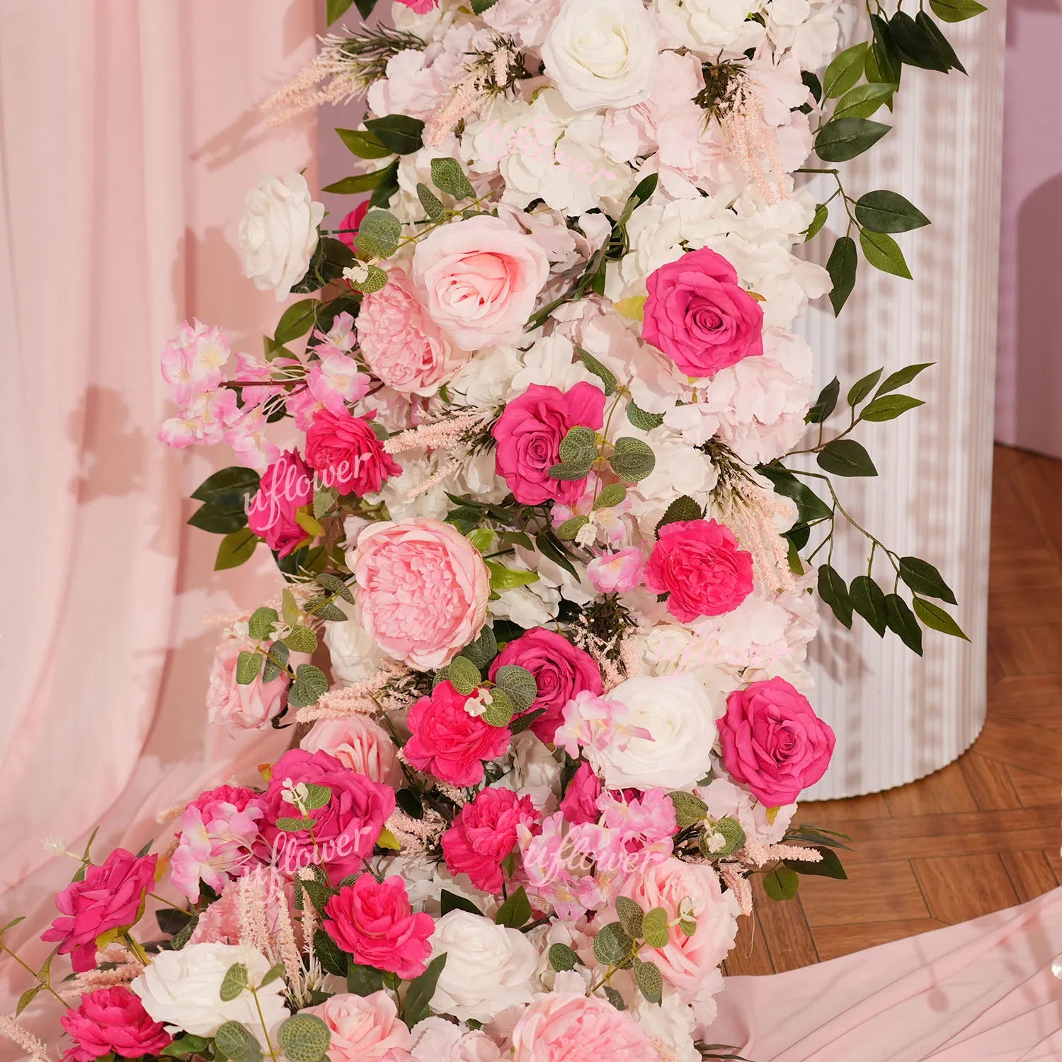 Uflower Pink Floral Arrangement Wedding Backdrop Party Flower Row Decor MC80083-01