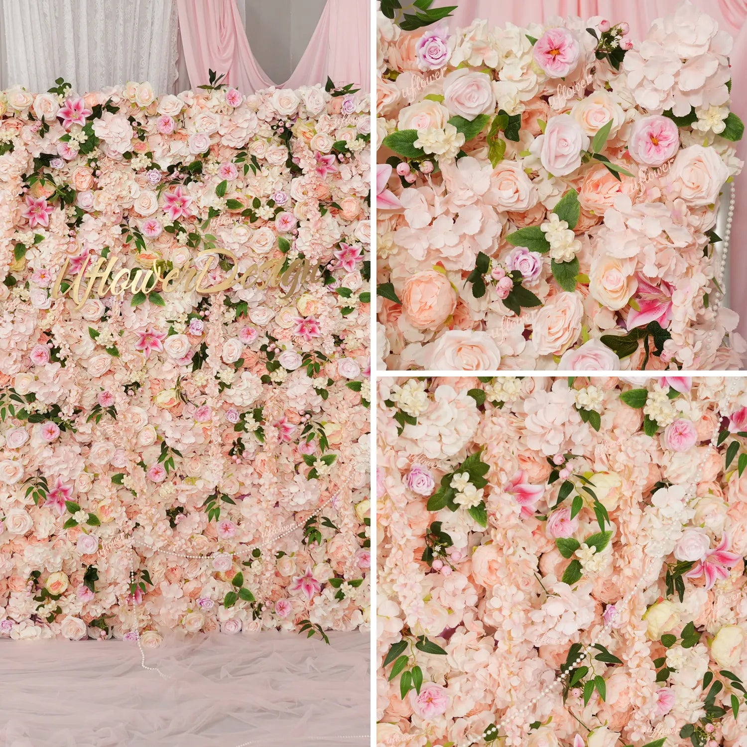 Uflower Blush Pink Wisteria Flower Wall Backdrop Wedding Party Decoration SET80232