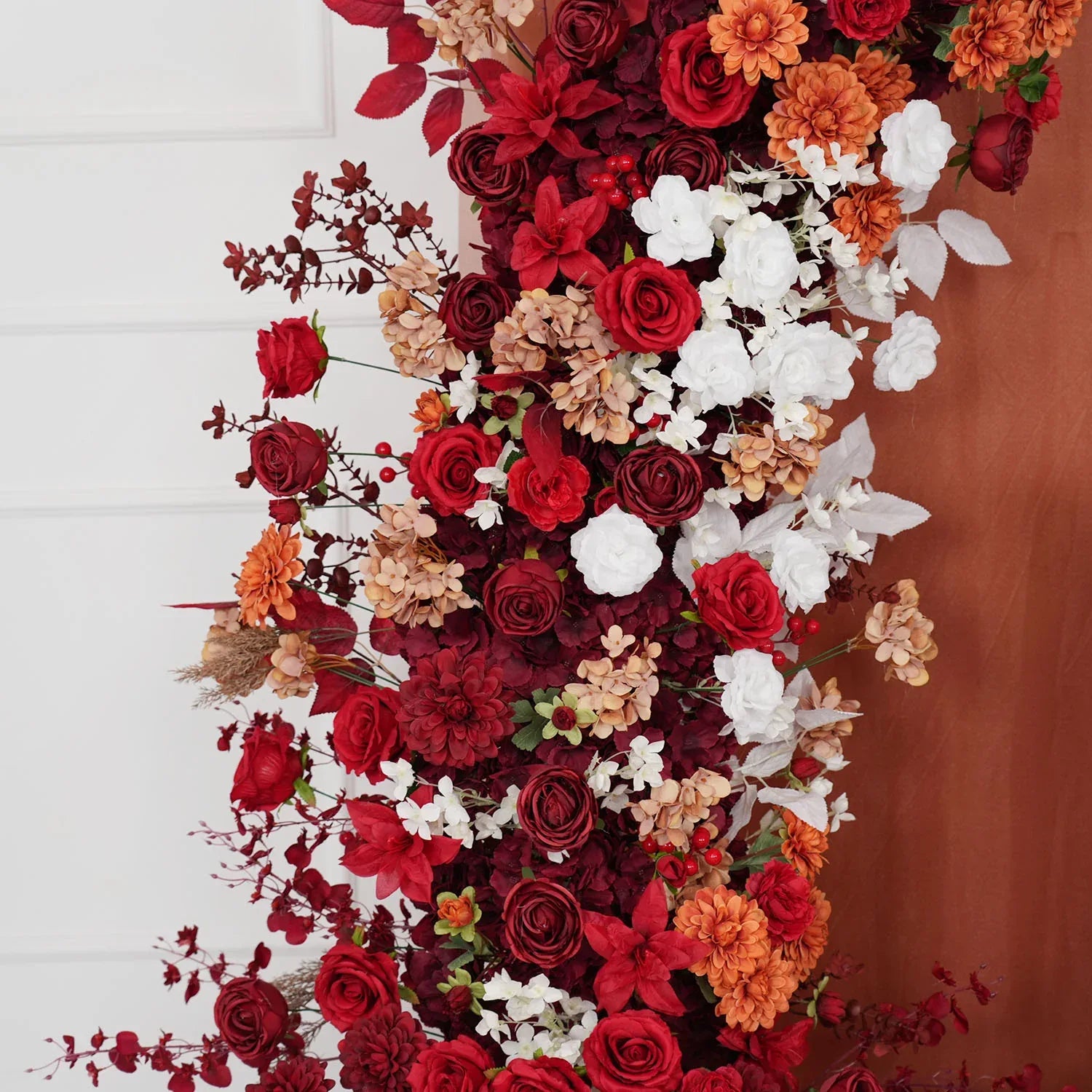 Uflower Autumn Red Rose Floral Arrangement Horn Arch Wedding Backdrop Decor SET80134 - Uflower