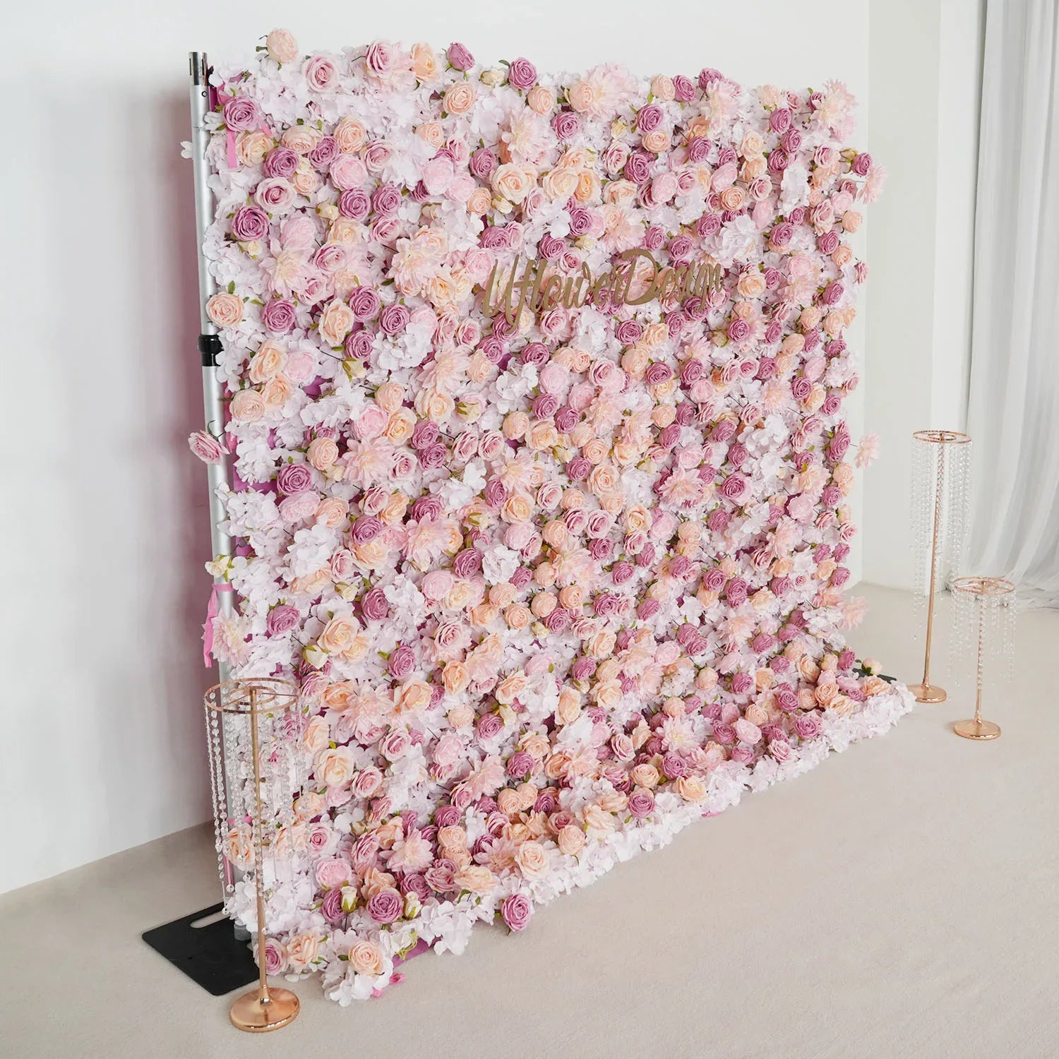 Uflower Artificial Pink Champagne Rose 5D Wedding Flower Wall SET80093 - Uflower
