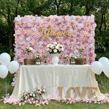 Uflower Artificial Pink Champagne Rose 5D Wedding Flower Wall SET80093