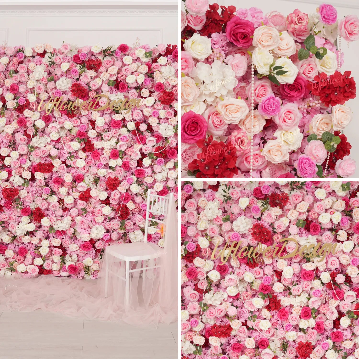 Uflower Pink Flower Wall Wedding Party Proposal Decor SET80228