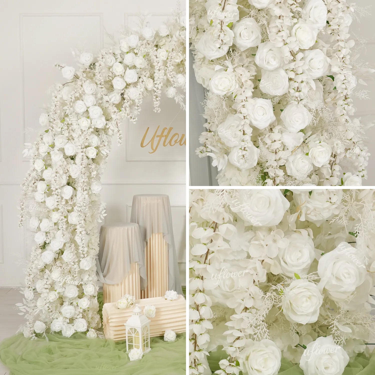 Uflower White Floral Door Arch Wedding Party Backdrop Decoration SET80230
