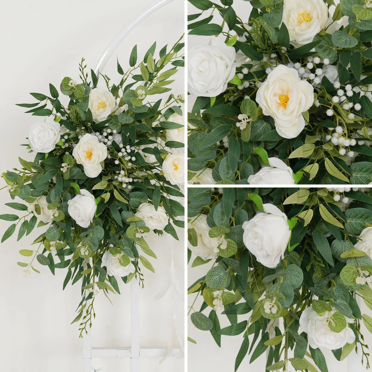 Uflower Artificial White Green Wedding KT Backdrop Flower Row Decor SET80066 - Uflower